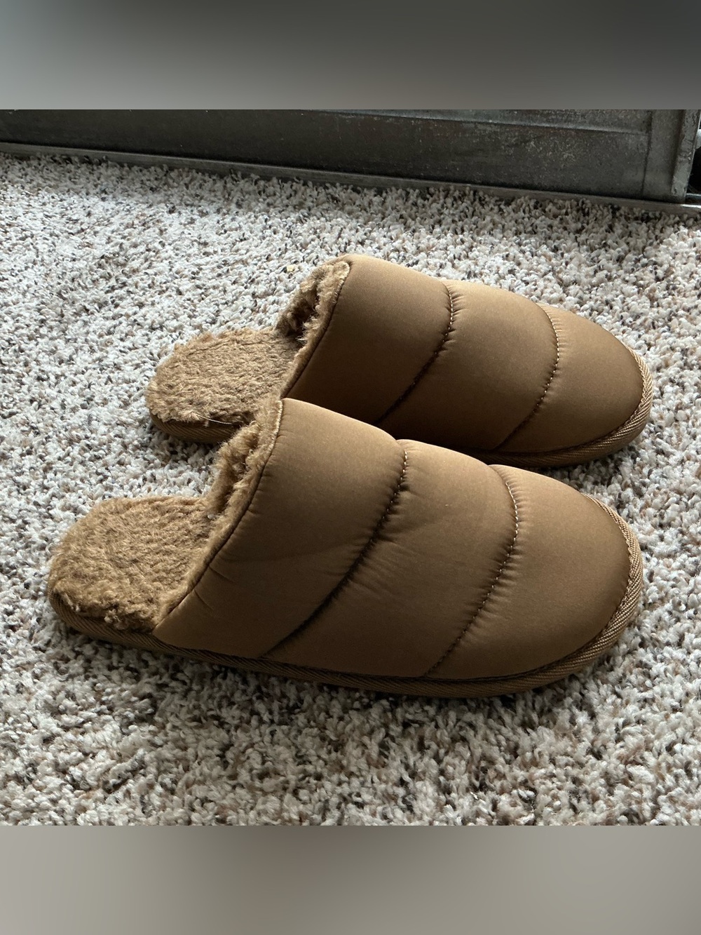aerie Brown Quilted Faux-Fur Slip-On Women's Slippers SZ 8